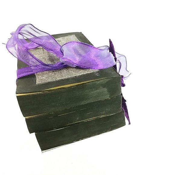 Halloween Decorative Tied Book Stack Magic Potions Spells Purple Bat and Ribbon - Picture 4 of 7